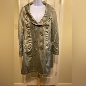 DKNY JEANS - Avocado green satin spring double breasted lined coat, Size: S